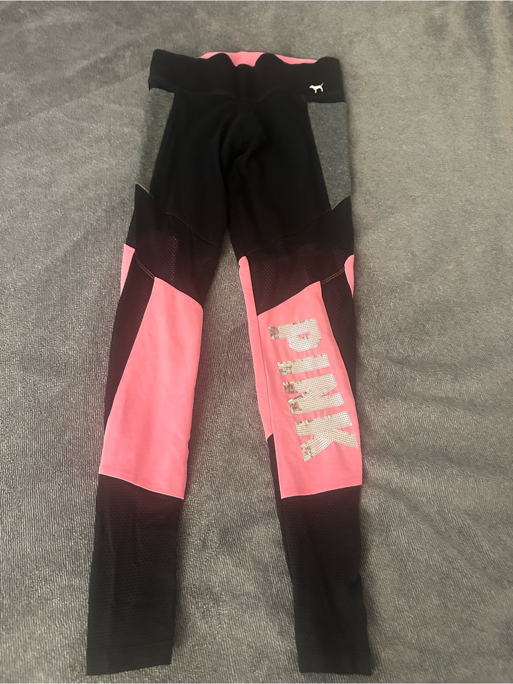 PINK Victoria's Secret Black & Pink Colorblock Leggings with Logo